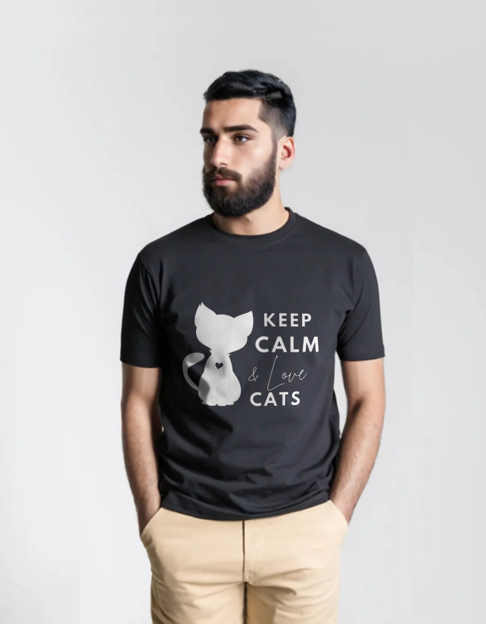 Keep Calm & Love Cats - Minimalist T-Shirt